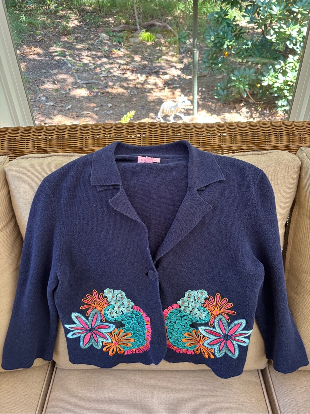 Lilly Pulitzer Navy Cropped Jacket with Bright Floral Embroidery